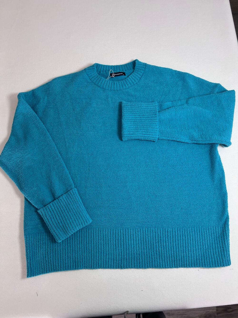 PRETTYGARDEN Womens XL Turquoise Blue Fuzzy Crewneck Sweater Oversized Cozy